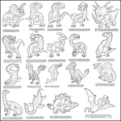 prehistoric dinosaurs, set of images, coloring book