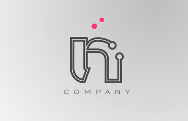 pink grey N alphabet letter logo icon design with line and dot. Creative template for business and company