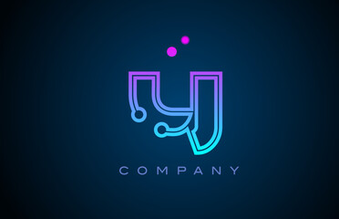 Fototapeta Y alphabet letter logo icon design with pink blue color and dots. Creative template for business and company obraz