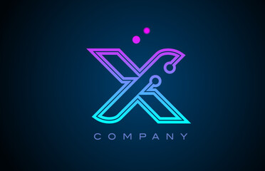 Fototapeta na wymiar X alphabet letter logo icon design with pink blue color and dots. Creative template for business and company