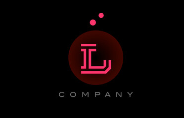 black pink L alphabet letter logo icon with dots and circle. Template design for company and business