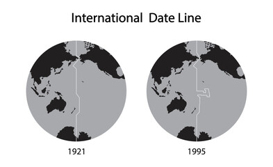 illustration of geography, International Date Line map, line of demarcation, defines the boundary between calendar dates, Crossing the date line eastbound decreases the date by one day