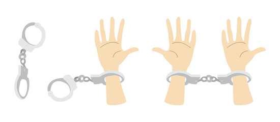 illustration of human and the law of society, Hands are being held in handcuffs, handcuffs to arrest criminals, Handcuffs on the hands of the criminal, Arrested man in handcuffs, Criminology