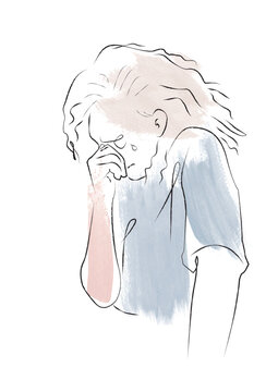  woman crying with hands on her face hand drawn design style minimal vector illustration painting