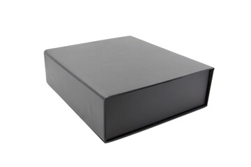 Black blank hard cardboard box isolated on white background