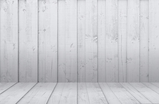 White wood display background, Wooden panel for indoor studio room.   Empty room in retro style design for vintage house concept, Grey washed old wooden striped abstract texture