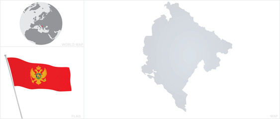 Montenegro map and flag. vector