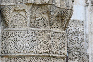 Fototapeta na wymiar Twin minarets madrasah in Sivas city - Sivas is a tourist magnet city of modern Turkey with many historical monumental remains. 