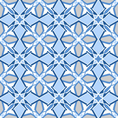 Abstract seamless background. Geometrical Pattern design in Aztec symbols, Ethnic Style. Blue embroidered, ideal for men shirt, male fashion, tote, bag, Wallpaper, backdrop.