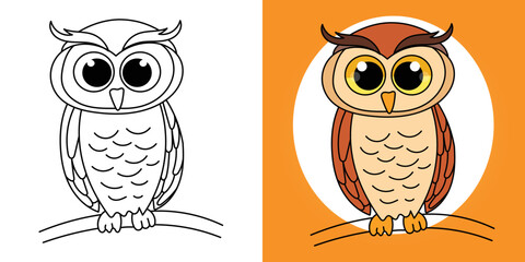 Hand-drawn outline Bird Cute owl illustration cartoon Owls character vector coloring page for kids