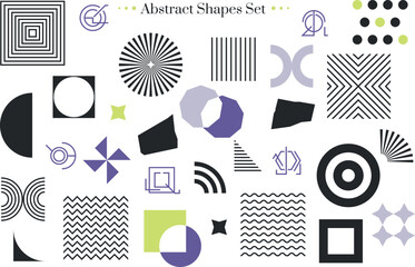 Set of techno shapes. Collection of abstract geometric shapes. Decorative futuristic digital creative figures.