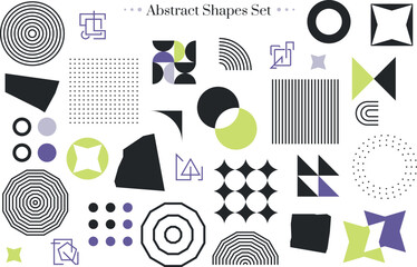Set of techno shapes. Collection of abstract geometric shapes. Decorative futuristic digital creative figures.