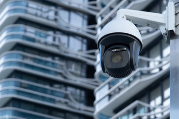 Security CCTV camera or surveillance system in office building.