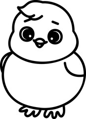 Cute kawaii chicken. Farm animal, flat design. Hand draw linear illustration. Vector on isolated background. For printing on paper and fabric, children's illustration