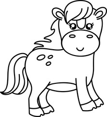 Naklejka premium Cute kawaii horse. Farm animal, flat design. Hand draw linear illustration. Vector on isolated background. For printing on paper and fabric, children's illustration