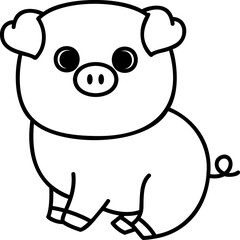 Cute kawaii pig. Farm animal, flat design. Hand draw linear illustration. Vector on isolated background. For printing on paper and fabric, children's illustration