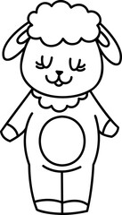 Cute kawaii sheep. Farm animal, flat design. Hand draw linear illustration. Vector on isolated background. For printing on paper and fabric, children's illustration