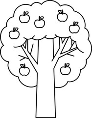 Apple tree. Farm products, flat design. Draw a line illustration. Vector on isolated background. For printing on paper and fabric, children's illustration