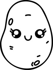 Cute kawaii potato. Farm funny organic vegetable, flat design. Hand draw linear illustration. Vector on isolated background. For printing on paper and fabric, children's illustration