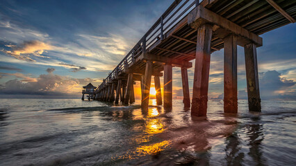 Coastal dreams - Pier and old bridge on the sea in Florida	