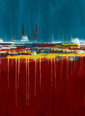 Amazing abstract art color, red and blue with yellow, modern art, beautiful colors