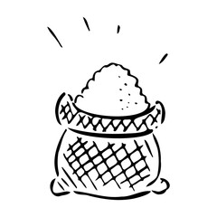 Bread wheat flour bag or sack, hand drawn doodle style vector illustration isolated on white background. Cooking and baking flour or meal, food ingredient.