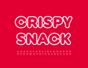 Vector bright emblem Crispy Snack. Red sticker Font. Creative set of Alphabet Letters and Numbers