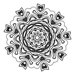 Abstract mandala, oriental flower. Vector circular symmetrical illustration made with a line. A picture for coloring books for adults. Contour drawing.