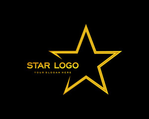 Golden star logo vector in elegant style with black background. Star symbol for company.