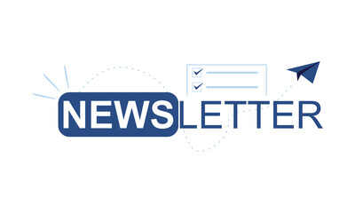 Blue newsletter design for email marketing. Letter and paper plane. Newsletter vector illustration. 