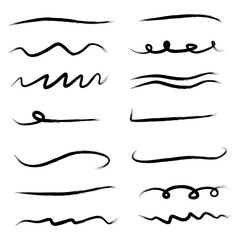 doodle line set, underline. hand drawn line with a grunge brush