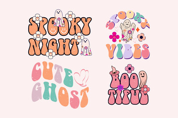 halloween t-shirt design bundle with flower and boo illustration