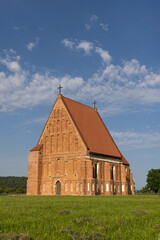 Zapyskis, Lithuania July 20 2022: early Gothic red brick church (built between 1530 and 1578) In Lithuania, Zapyskis, Kaunas district.