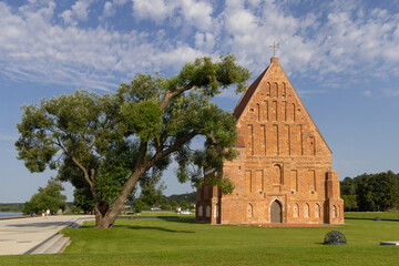 Zapyskis, Lithuania July 20 2022: early Gothic red brick church (built between 1530 and 1578) In...
