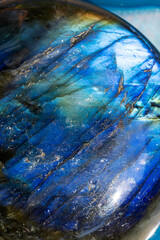 Iridescent and Colorful Blue Labradorite Stone Close Up