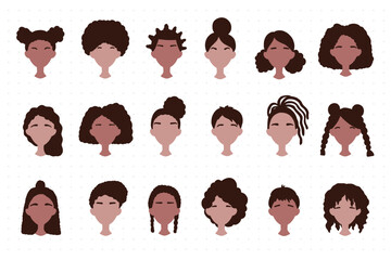 African American hairstyle collection. Social media avatar set with various hairdos