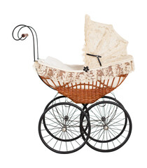 Vintage baby buggy isolated on white background - 524552601