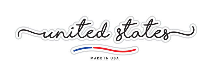 United States, Made in USA, new modern handwritten typography calligraphic logo sticker, abstract United States flag ribbon banner