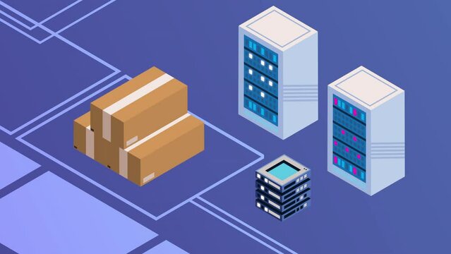 data center management isometric animation