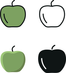apple illustration in flat style, line art,  silhouette and colored icons