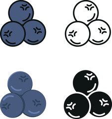 blueberries illustration in flat style, line art,  silhouette and colored icons