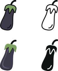 eggplant illustration in flat style, line art,  silhouette and colored icons