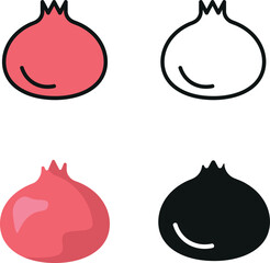 pomegranate illustration in flat style, line art,  silhouette and colored icons