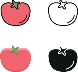 tomato illustration in flat style, line art,  silhouette and colored icons