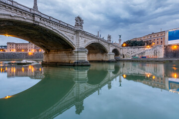 Castel Saint Angelo museum bridge castle touristic destination beautiful sky reflection and lights