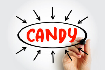 Candy text with arrows, concept for presentations and reports