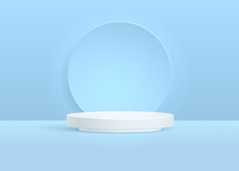 Pedestal illustration. Realistic vector rendering 3d podium shape for placing cosmetic product with copy space