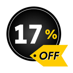 17% off limited special offer. Banner with 17  percent off in black and yellow circular balloon.