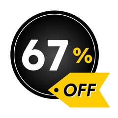 67% off limited special offer. Banner with 67 percent off in black and yellow circular balloon.