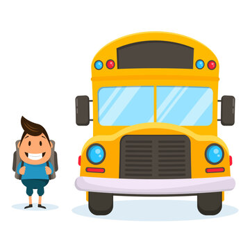 School bus with schoolchild on a white background. Back to school